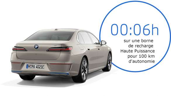 BMW i7 xDrive60 G70 2022 Vue de trois quarts arrière avec graphisme pour la durée de recharge BMW i7 xDrive60 G70 2022 Vue de trois quarts arrière avec graphisme pour la durée de recharge