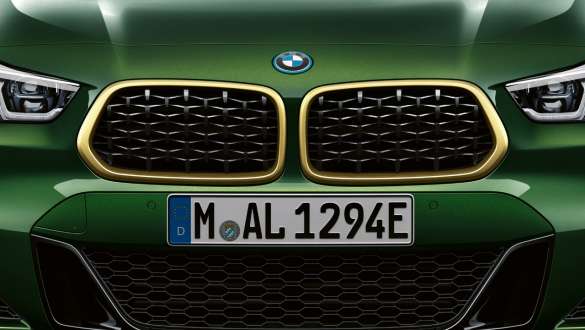 Pourtour des naseaux vue en gros plan de la BMW X2 F39 Sanremo Green metallic Pourtour des naseaux vue en gros plan de la BMW X2 F39 Sanremo Green metallic