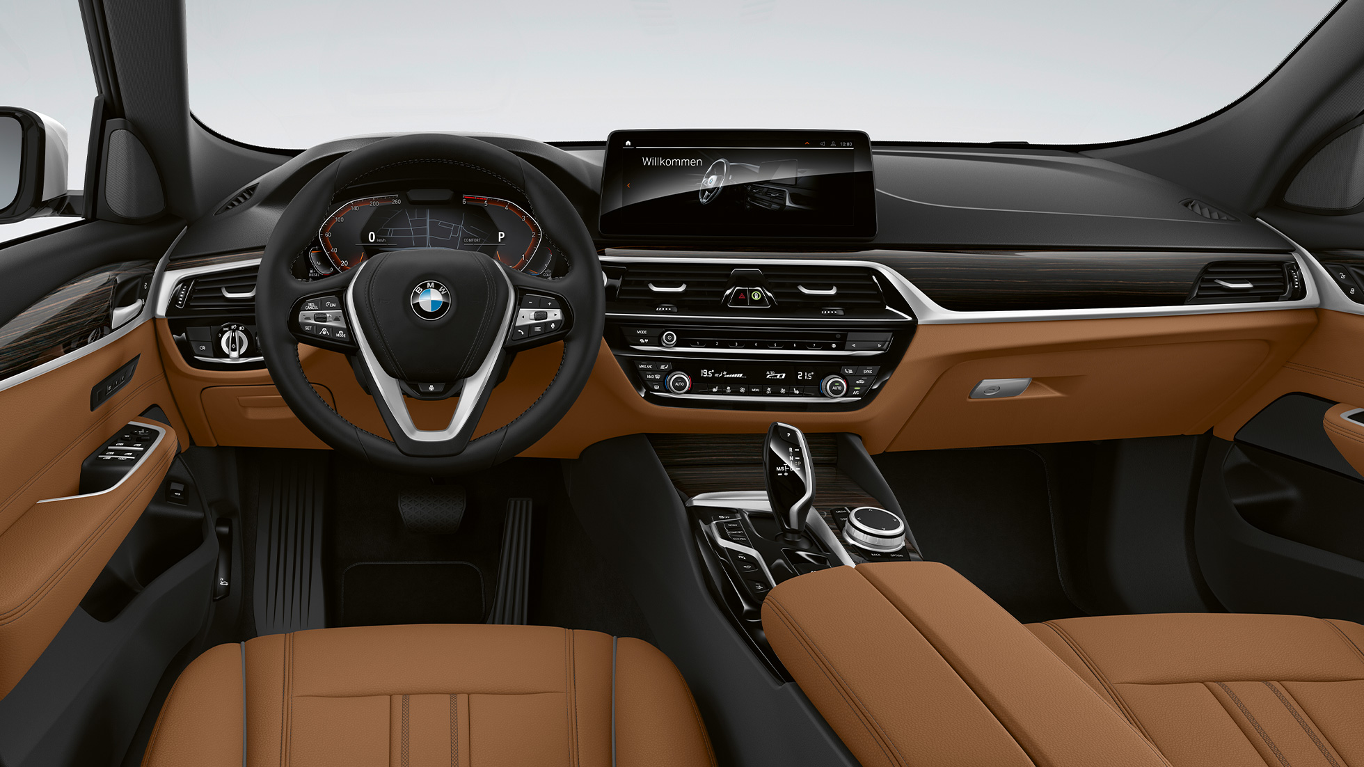Équipement de base de la BMW Série 6 Gran Turismo 2020, habitacle Équipement de base de la BMW Série 6 Gran Turismo G32 620d 2020, cuir Dakota Cognac/Schwarz, habitacle