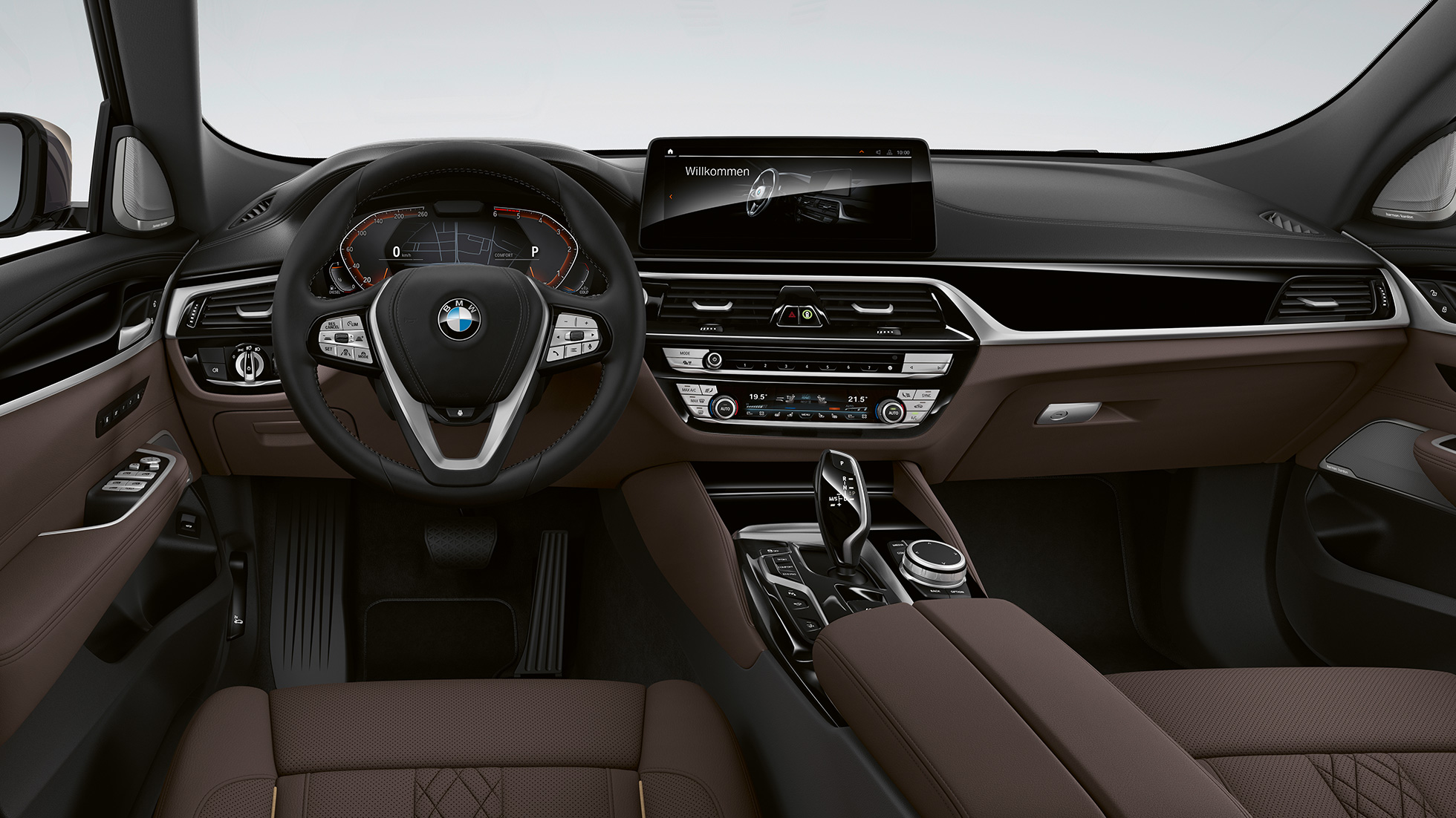 Habitacle de la BMW Série 6 Gran Turismo Modèle Luxury G32 2020 BMW Série 6 Gran Turismo G32 640d xDrive 2020 Modèle Luxury, cuir exclusif Nappa Mokka, habitacle