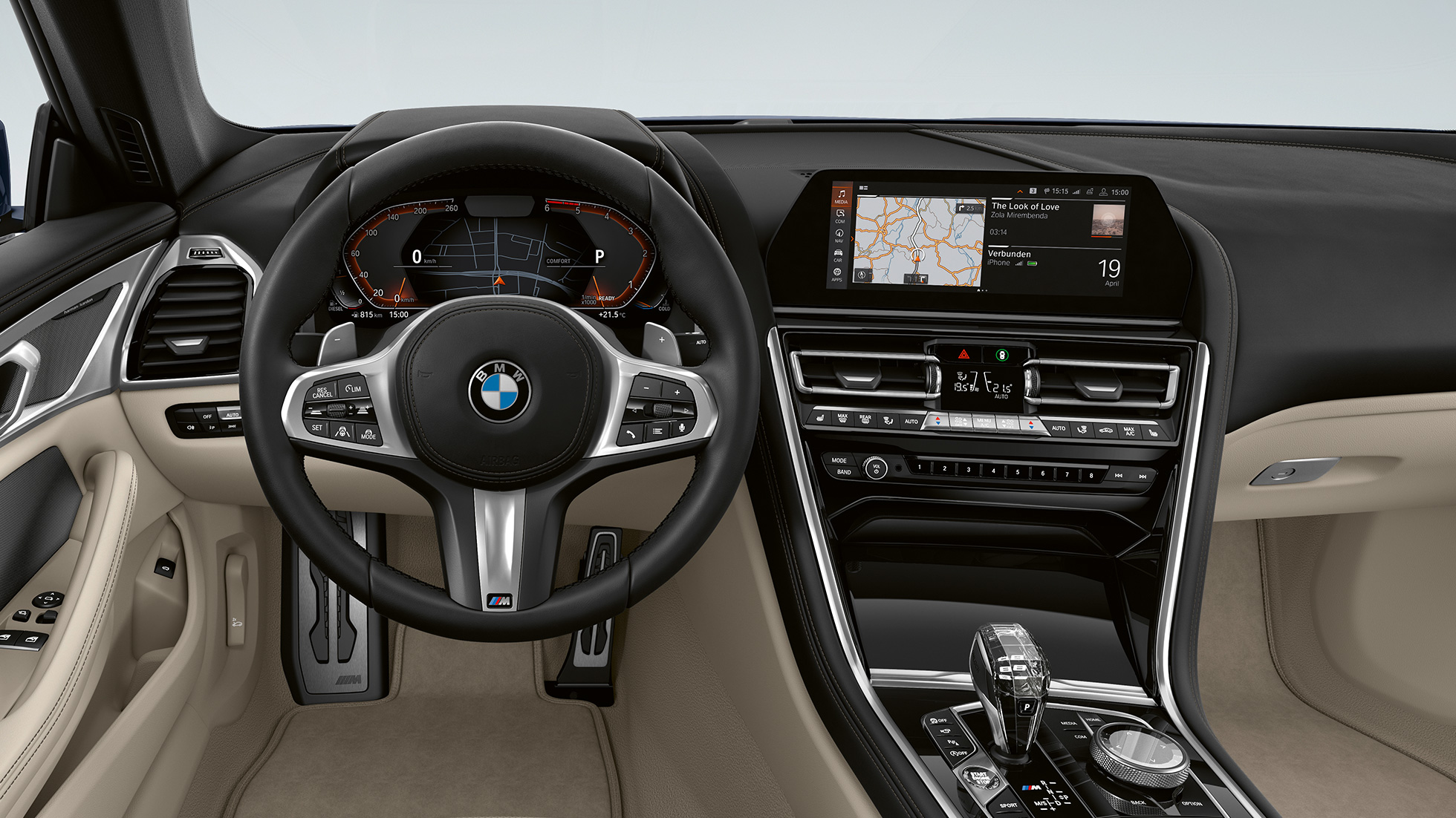 Volant M en cuir multifonctions. BMW Série 8 Coupé, poste de conduite, volant M en cuir multifonctions.