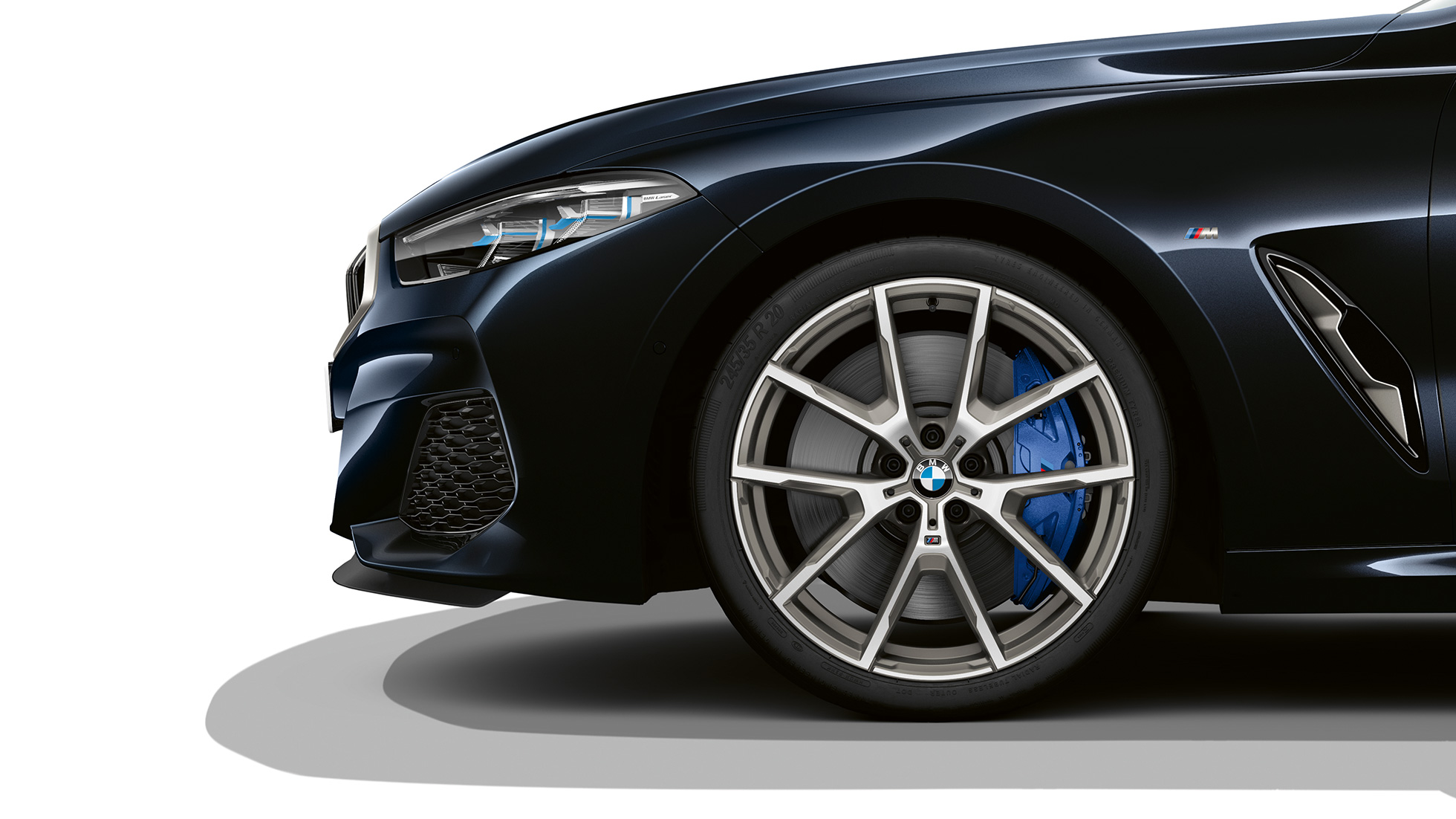 Jantes BMW M 19" en alliage léger, à doubles rayons 727 M, exécution bicolore. BMW Série 8 Coupé, Carbonschwarz metallic, jantes BMW M 19" en alliage léger, à doubles rayons 727 M, exécution bicolore.