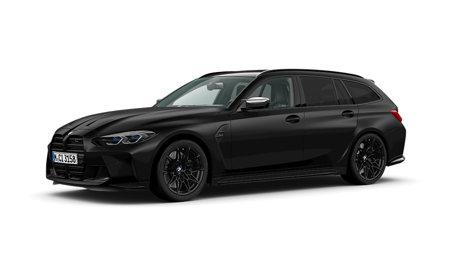 BMW M3 Competition Touring G81 vue de trois quarts avant BMW M3 Competition Touring G81 BMW Individual Frozen Pure Grey metallic, vue de trois quarts avant en mouvement
