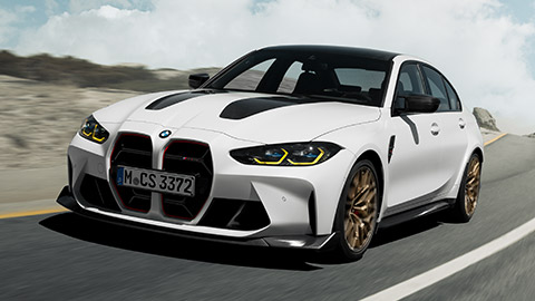 Modèles BMW M BMW M3 G80, vue avant en mouvement sur la route