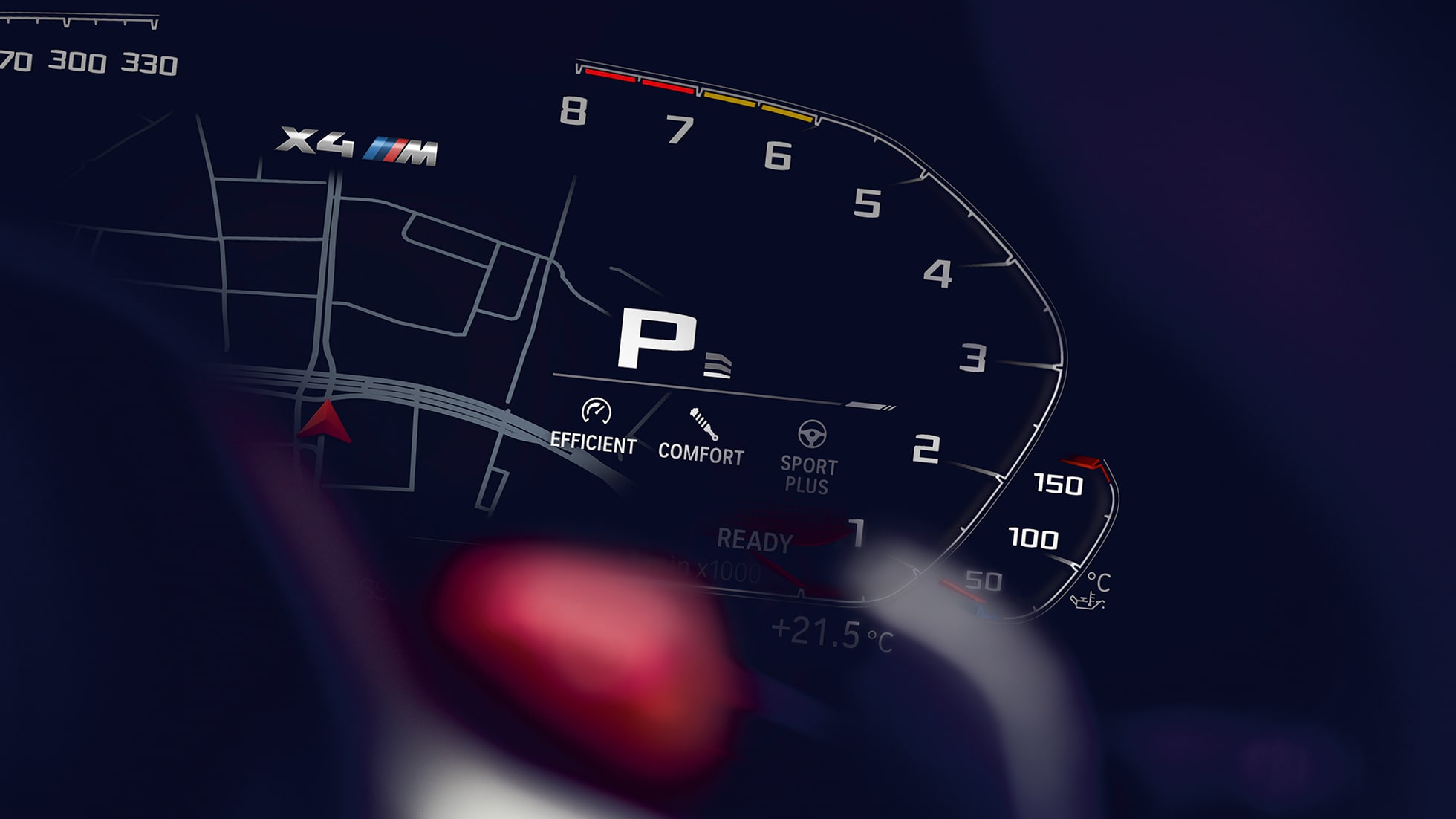 BMW X4 M Competition, compte-tours. Intérieur de la BMW X4 M Competition, combiné des instruments avec compte-tours.