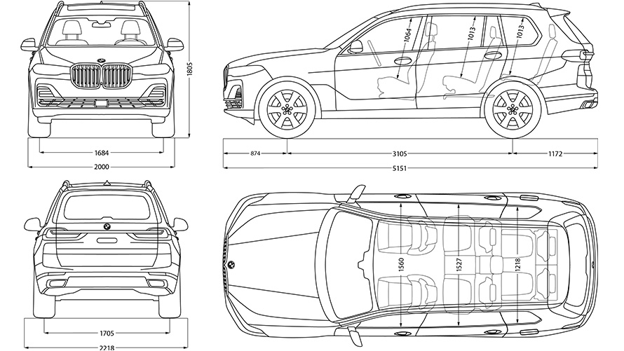 Tracé BMW X7 dimensions Tracé BMW X7 dimensions