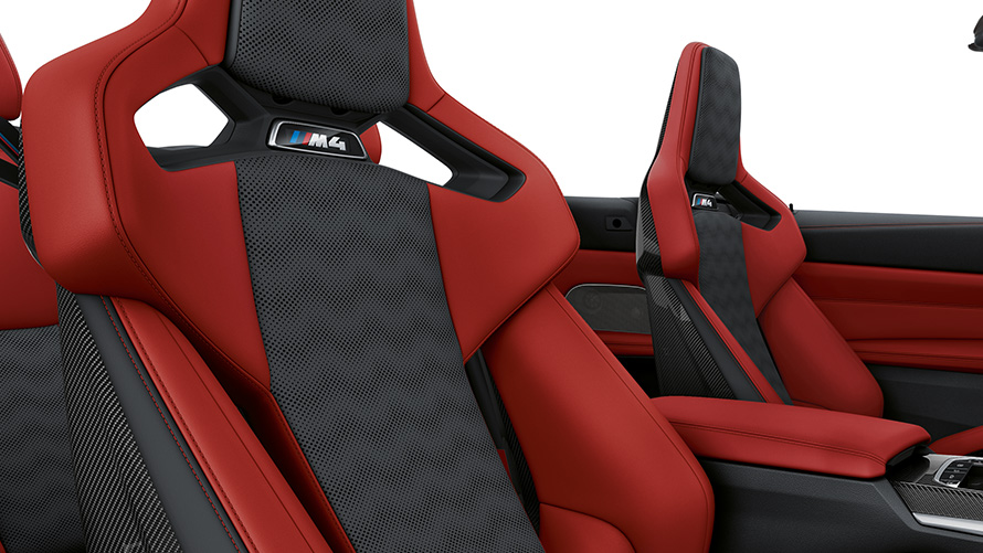 BMW M4 Cabrio G83 M Sièges en carbone Fionarot/Schwarz BMW M4 Cabrio G83 M Sièges en carbone Fionarot/Schwarz